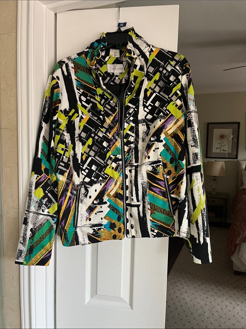 Erin London lined Multicolor Abstract Zip-Front Blazer